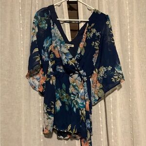Bailey Blue Navy Floral Wrap Blouse